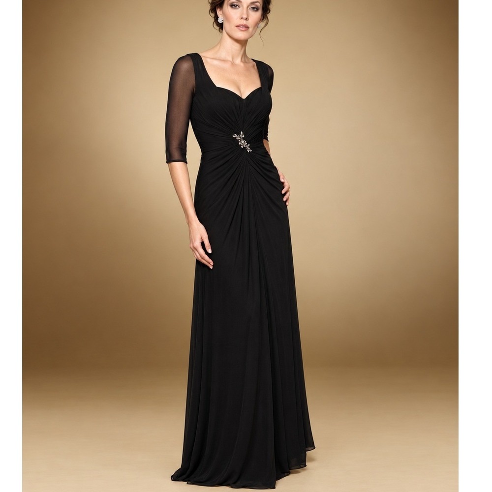 Rina di Montella Women's 1823 Beaded Ruched Mesh Gown Black 10 Mother of Bride